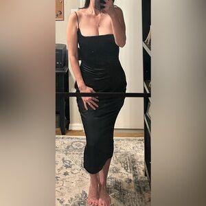 House of CB ANAIS - Black Satin Pointed Corset Midi Dress